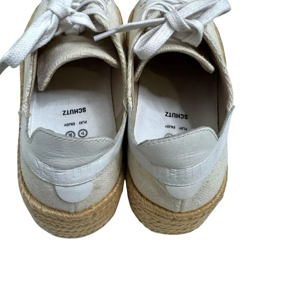 Schutz Luana Espadrille Platform Shoes Womens Size 7.5B Beige Canvas Lace Up